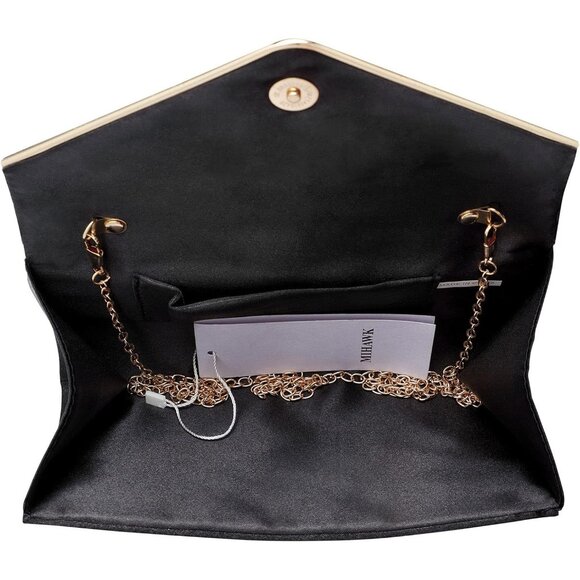 ⚡  Women's Evening Rhinestones Envelope Style Chain Strap Black Clutch Handbag - Picture 5 of 6